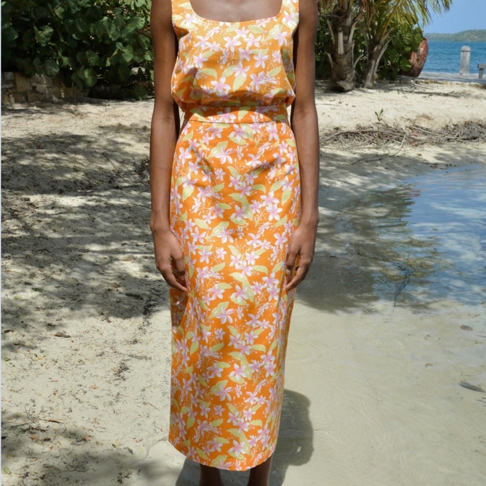 Coco Shop Pencil Skirt in Orange Frangipani